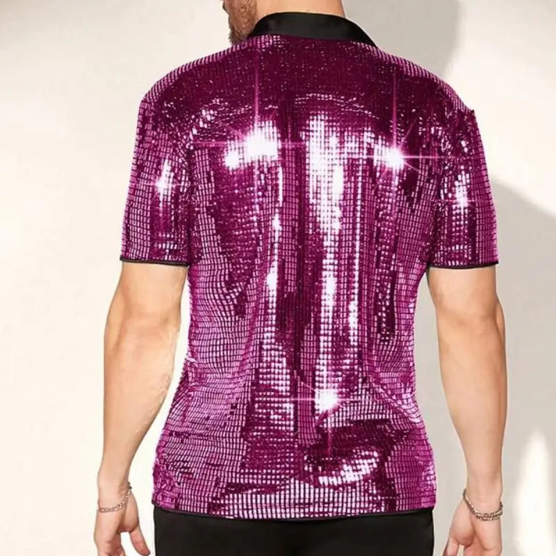 Men’s Shiny Short-Sleeve Party Shirt