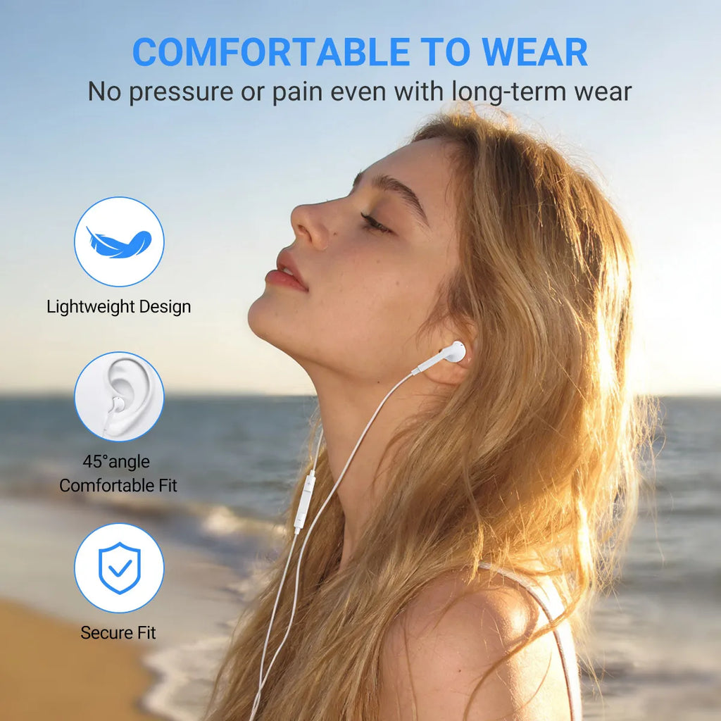Headphones for iPhone 17 16 15, Wired Type C Earphones Built-in Microphone & Volume Control, HiFi Stereo Sound Earbuds