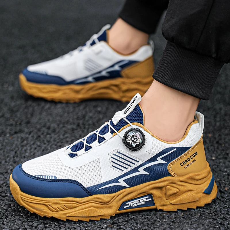 Men's Korean breathable casual sports shoes four season new soft soled Rotating shoelaces outdoor running shoes student sneakers