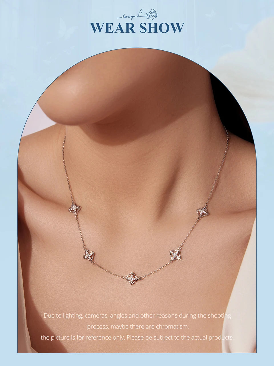 Necklace Lucky Clover 925 Sterling Silver Round Cut Diamond Beads Chain Fashion Collarbone Chain Fine Jewelry