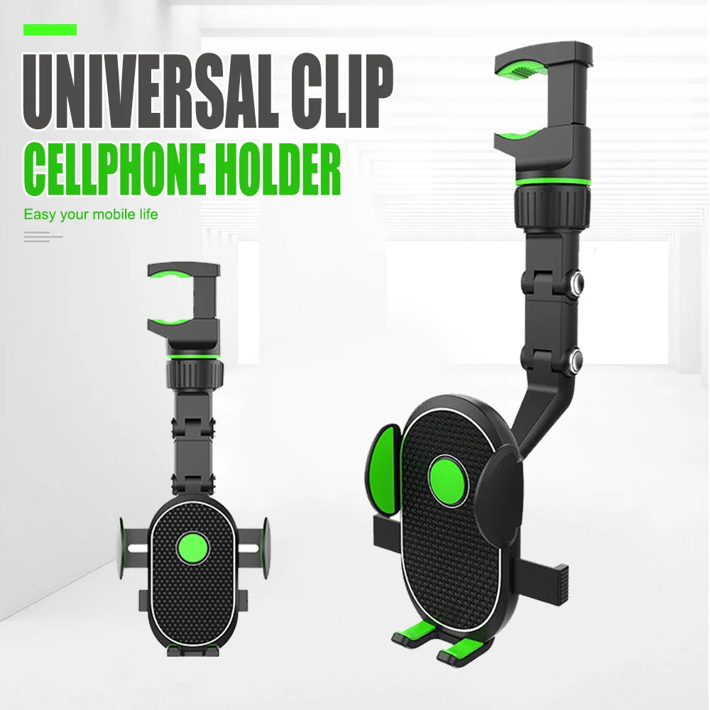 Universal Clip Cellphone Holder 360° Rotatable Car Rearview Mirror Phone Mount for All Smartphones