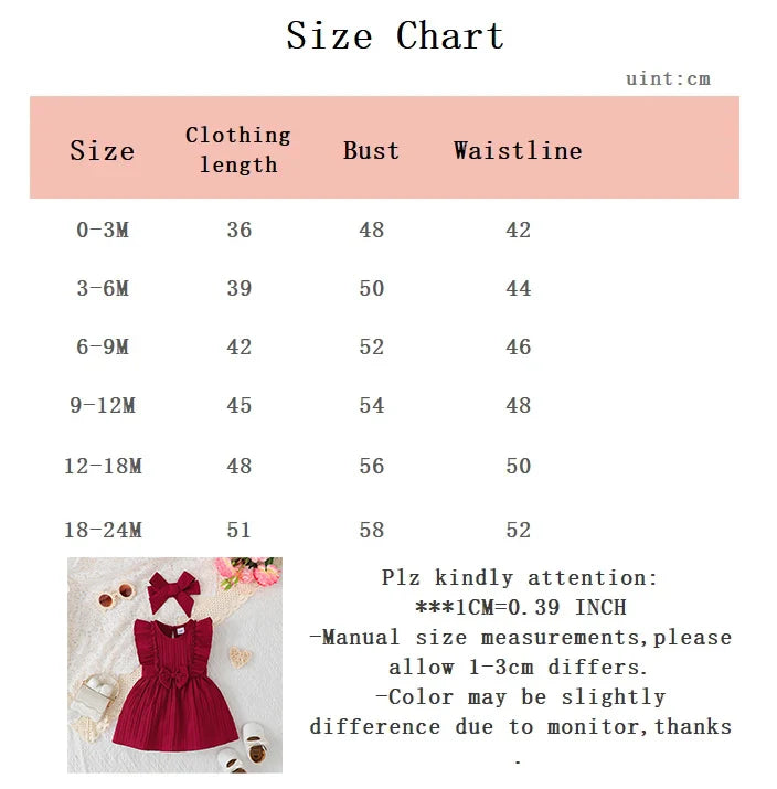 Baby girl's Sleeveless Dress Solid color Ruffled edges Fashion Summer Dress+Headband, 0-24 Months old Baby girl's New Year Dress