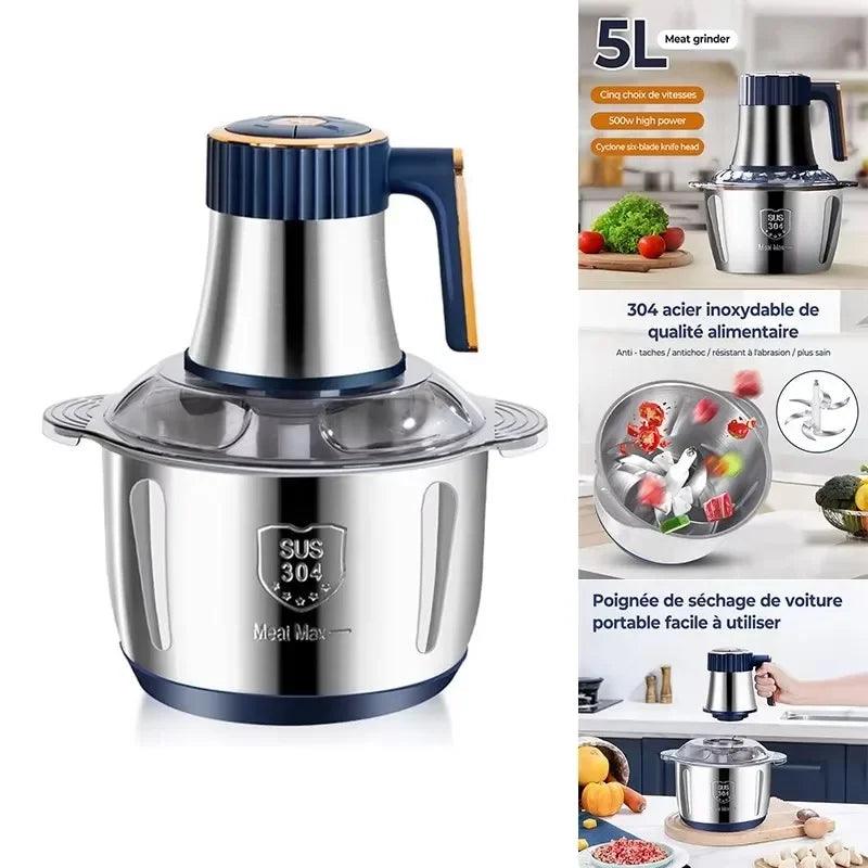 Stainless Steel Electric Meat Grinder Multifunctional Food Chopper Vegetable Slicer Processor Household Kitchen Blender