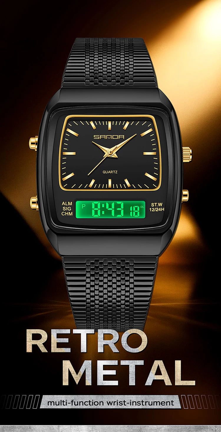 SANDA 3393 Men's Electronic Quartz Watch Fashion Multifunction Dual Display Clock Luminous Waterproof Casual Men Digital Watches