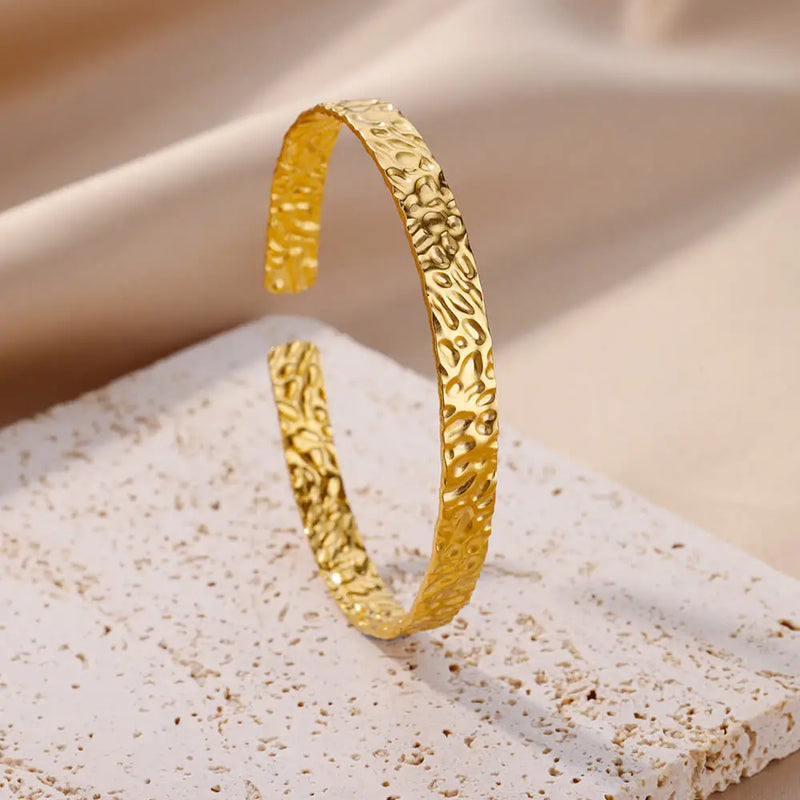 Gold-Color Stainless Steel Bracelet for Women – Adjustable Open Bangle