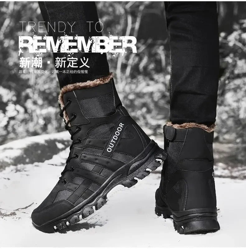 Men Warm Winter Snow Boots Tactical Combat Boots Outdoor Work Cotton Boots High Top Warm Sneakers Mens Plush Hiking Shoes