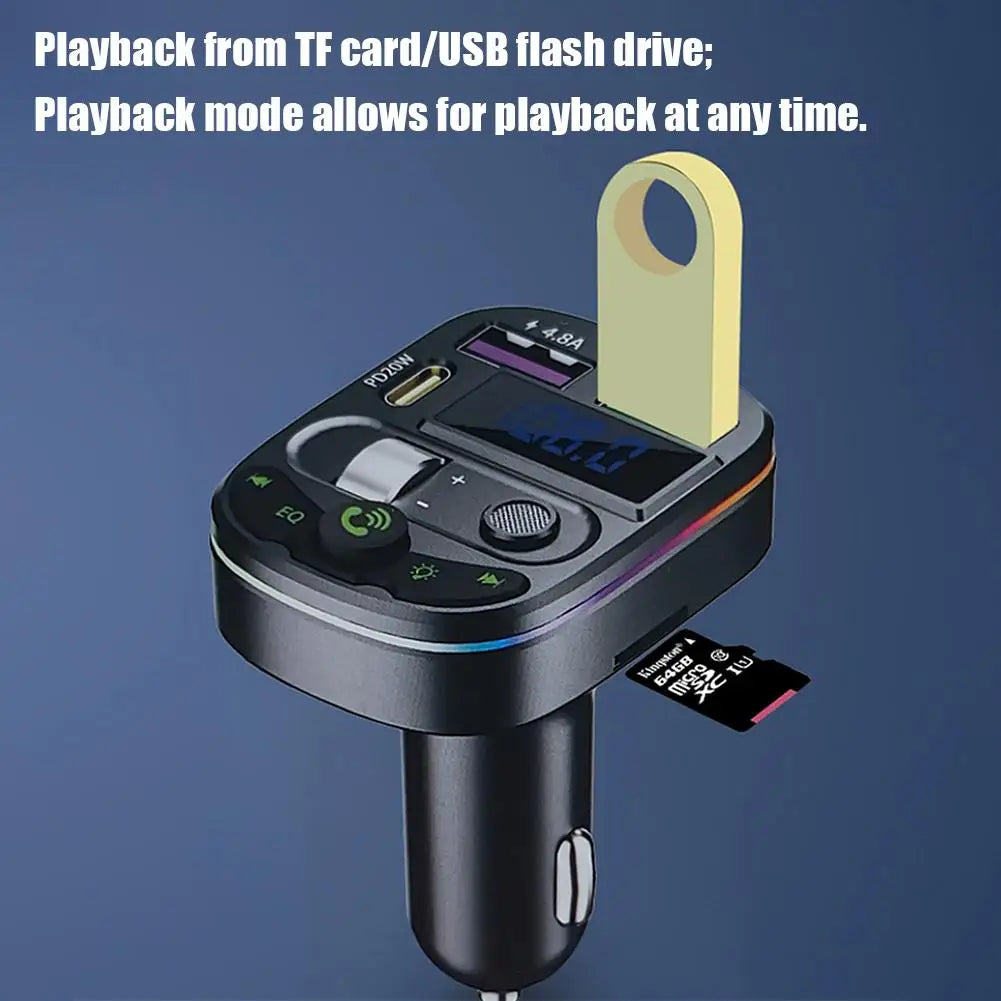 Bluetooth 5.3 FM Transmitter Handsfree Car AUX Radio Modulator MP3 Player with PD20W 12V-24V Fast Charge Adapter Car Accessories