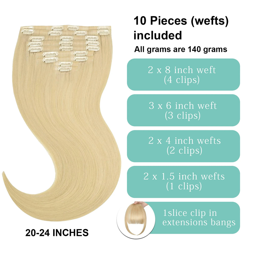 16 18 Inch Clip In Hair Extensions Real Human Hair Colored 613 Honey Blonde Clip Ins With Bangs Double Weft Invisible Hair Extension On Sale