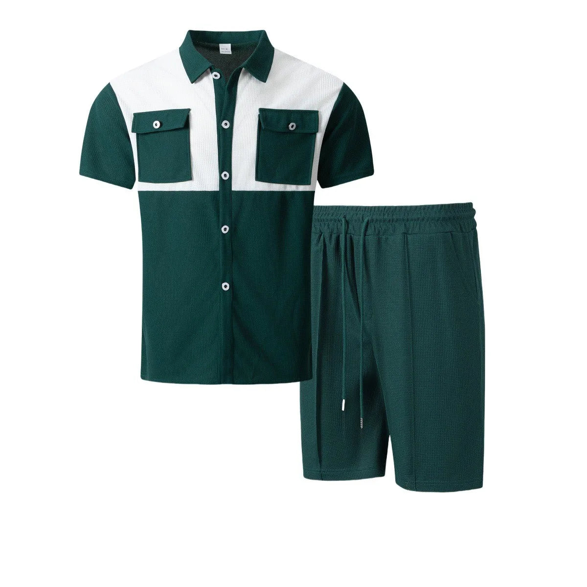 Men’s Two-Piece Casual Short Set with Button Pockets