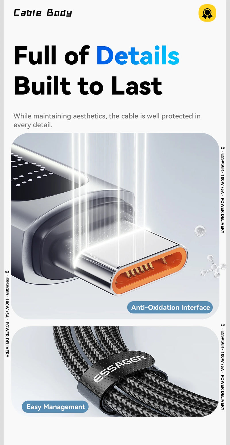 Power up your devices quickly and safely with this 100W USB-C to USB-C Fast Charging Cable — built for speed, durability, and convenience.