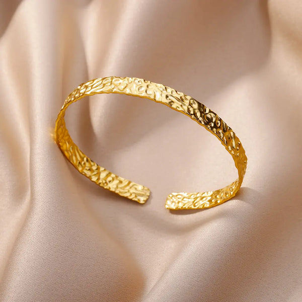 Gold-Color Stainless Steel Bracelet for Women – Adjustable Open Bangle