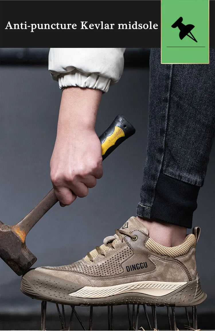 Men Steel Toe Shoes Men Breathable Work Shoes Women Hollow Out Upper Work Sneakers Lightweight Steel Toe Protective Safety Boots