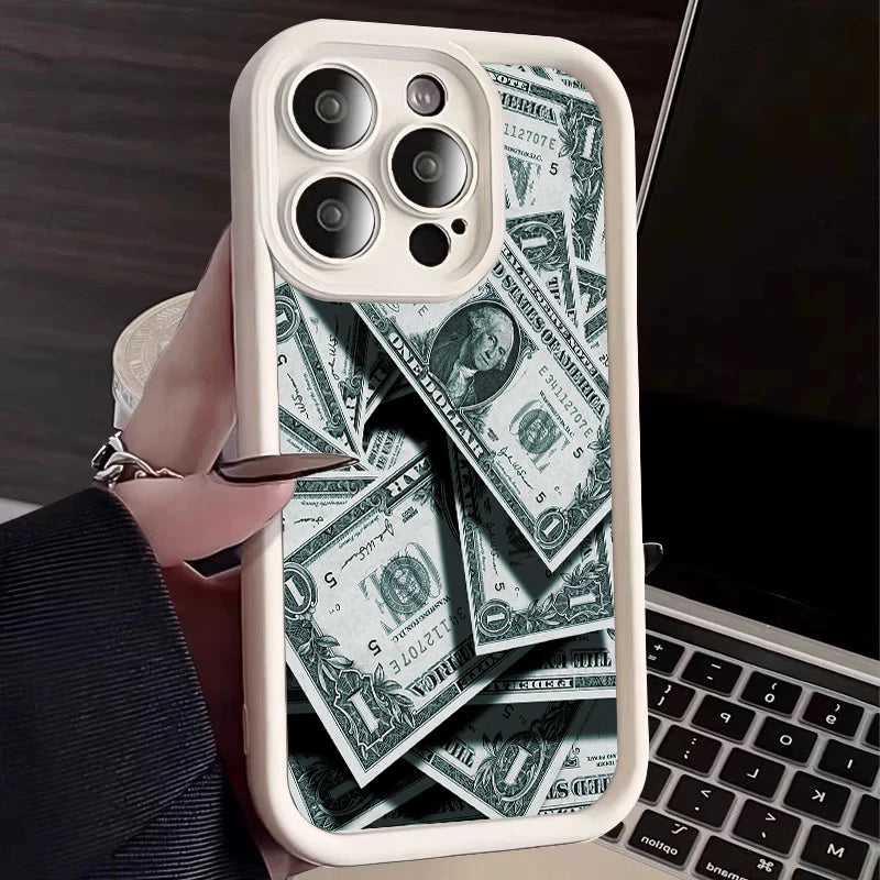 Pink Dollars Full-Coverage Banknote Design Silicone Phone Case For iPhone 17AIR 16 15 14 13 12 11PROMAX Cover