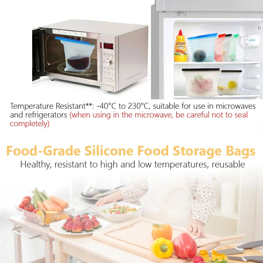 Reusable Silicone Food Storage Bags – 1000ml Leakproof Freezer & Lunch Bags (Set of 4)”
