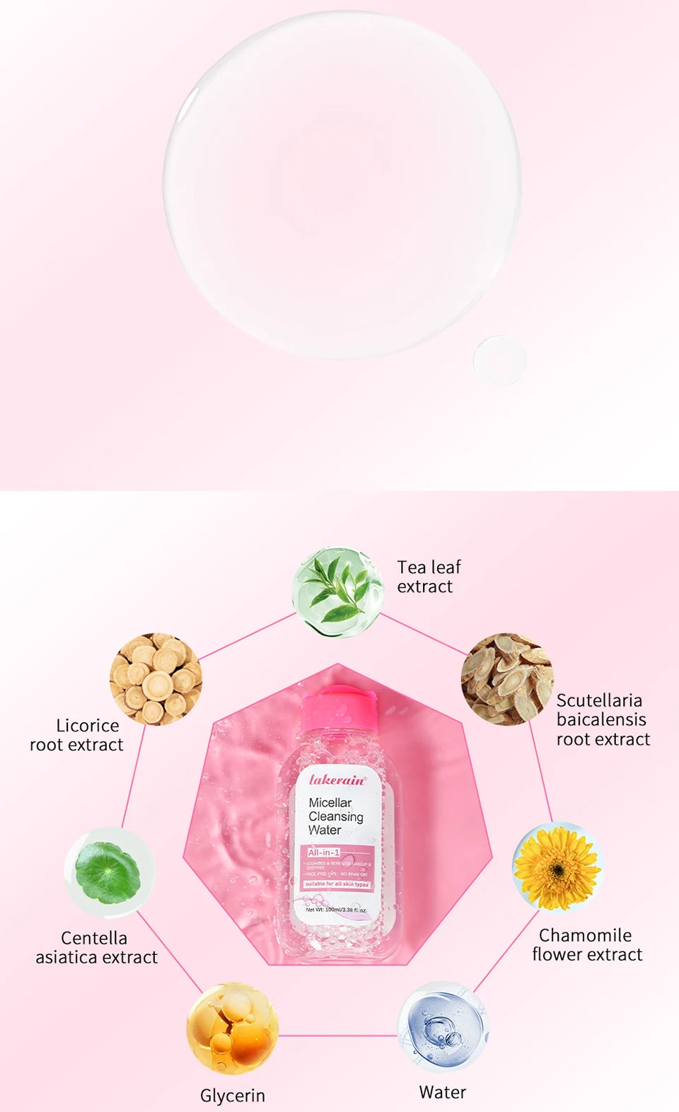 Micellar Cleansing Water Makeup Remover for Face and Eyes