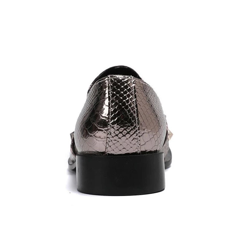 Men's Shoes Italian Style Pointed Metal Toe Leather Dress Shoes Men Slip on Oxfords Shoes for Men's Party and Wedding