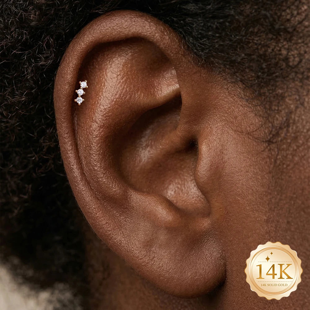 Solid Gold G23 Titanium WaterDrop/Horse Eye Love Geometric CZ Piercing Earring Women Dainty Ear Bone Anniversary Gift