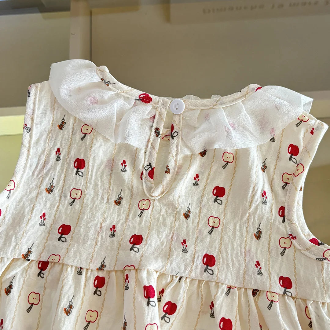 Two-Piece Set  Sleeveless Princess Dress with Floral Print, Summer Thin Outfit for Baby Girls Baby Girl Cute