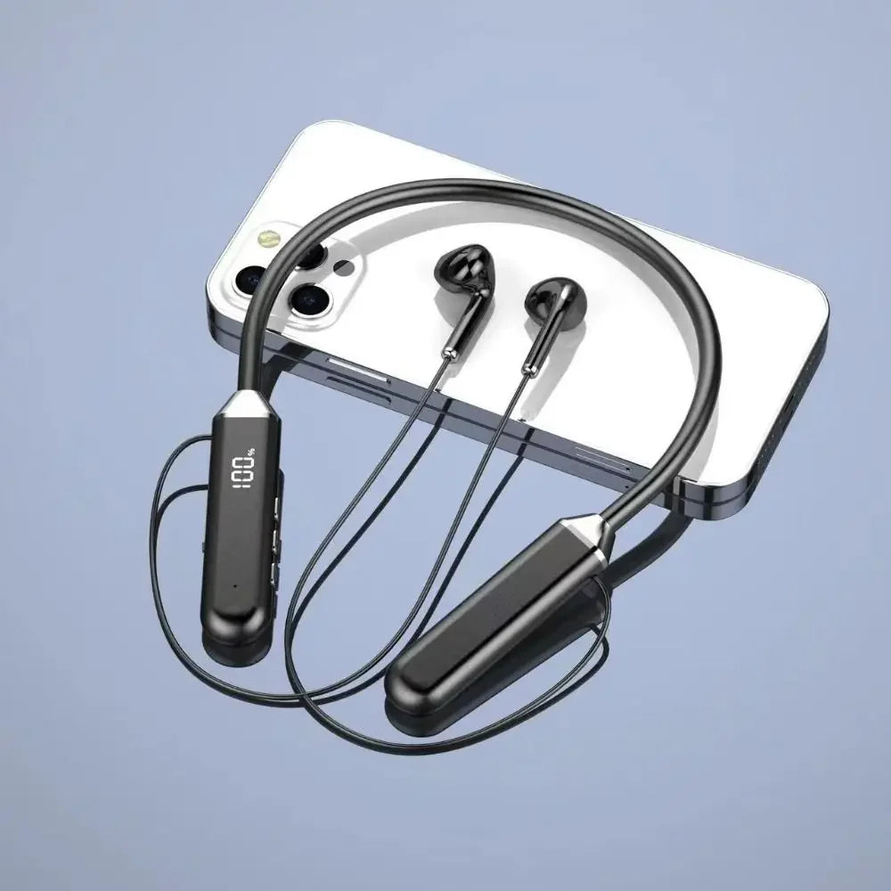 Wireless Neckband Headphones Bluetooth Earphones with LED Power Display High Sound Quality Stereo Waterproof In-ear Headset with Microphone