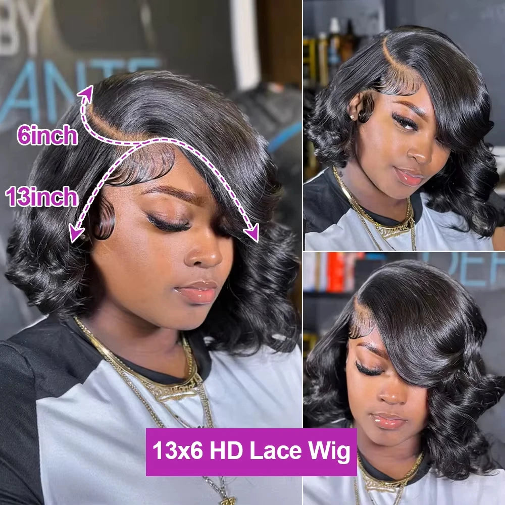 13x6 HD Lace Frontal Wigs Short Bob Body Wave Human Hair Wig 200 Density Pre Plucked Brazilian  Human Hair Wig For Women