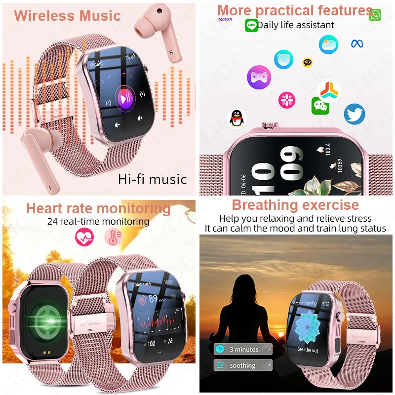 New 2.2-inch AMOLED Screen Smart Watch Women LED Light Health Monitor Smartwatch Bluetooth Call Sports Fitness Ladies Watch