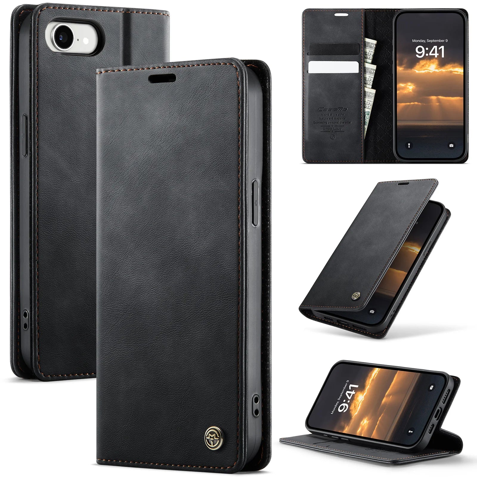 Case For iPhone 17e 16e 2026 2025 Wallet Case PU Magnetic Folio Cover With Card Holder Kickstand TPU Protective Phone Case