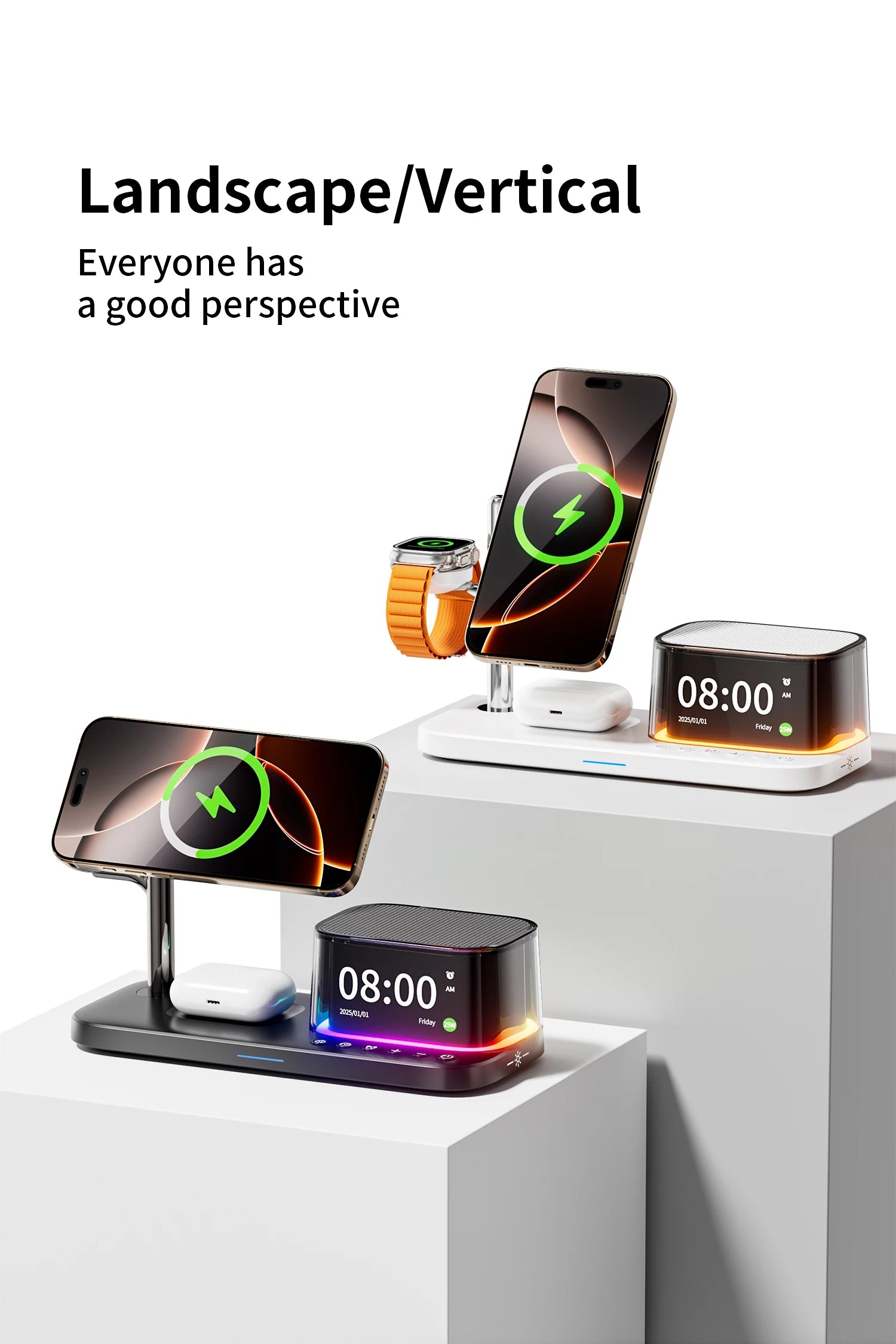 25W QI2 Wireless Charger with Wireless Speaker Digital Clock 3 in 1 Wireless Magnetic Charger for Iphone17 Charger Fast Charging