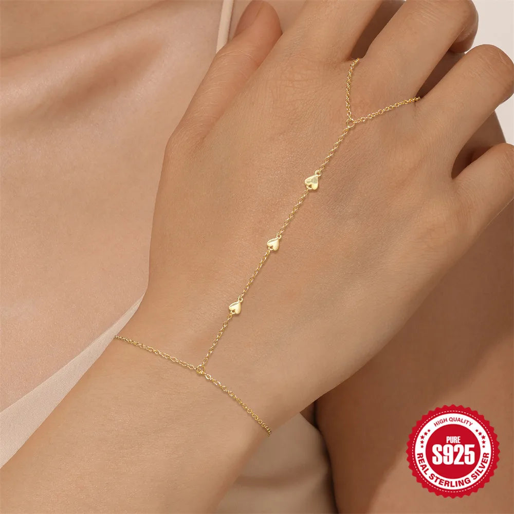 CANNER 925 Sterling Silver Lucky Koi Goldfish Finger Chain Bracelet For Women Hand Chain Ring Jewelry Gift pulseras de plata 925