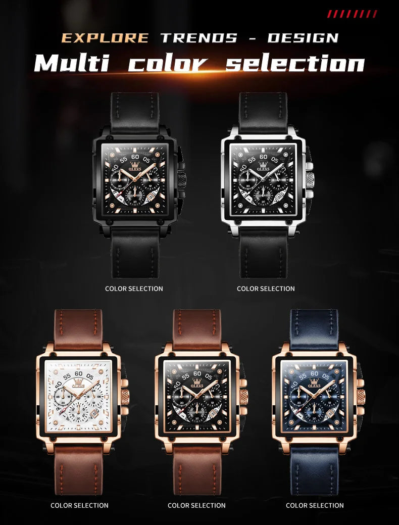 Men’s Square Dial Leather Strap Watch