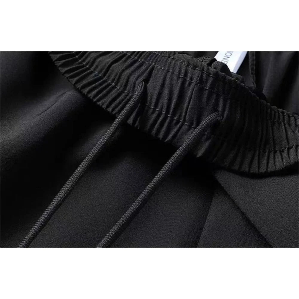 Men's Summer Thin Ice Silk Casual Shorts Quick Dry Loose Fit Elastic Waist Gym Sports Jogging Pants with Zipper