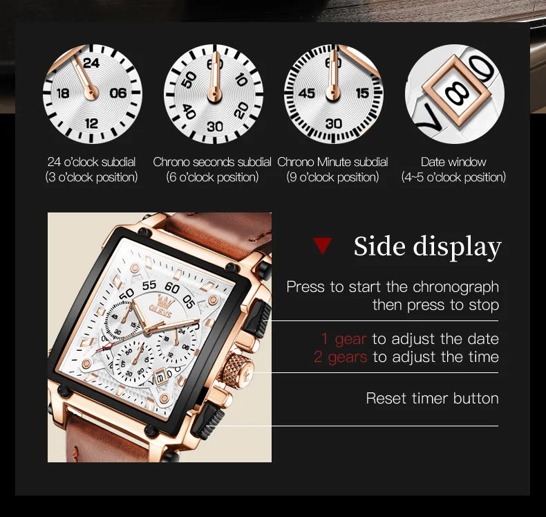 Men’s Square Dial Leather Strap Watch