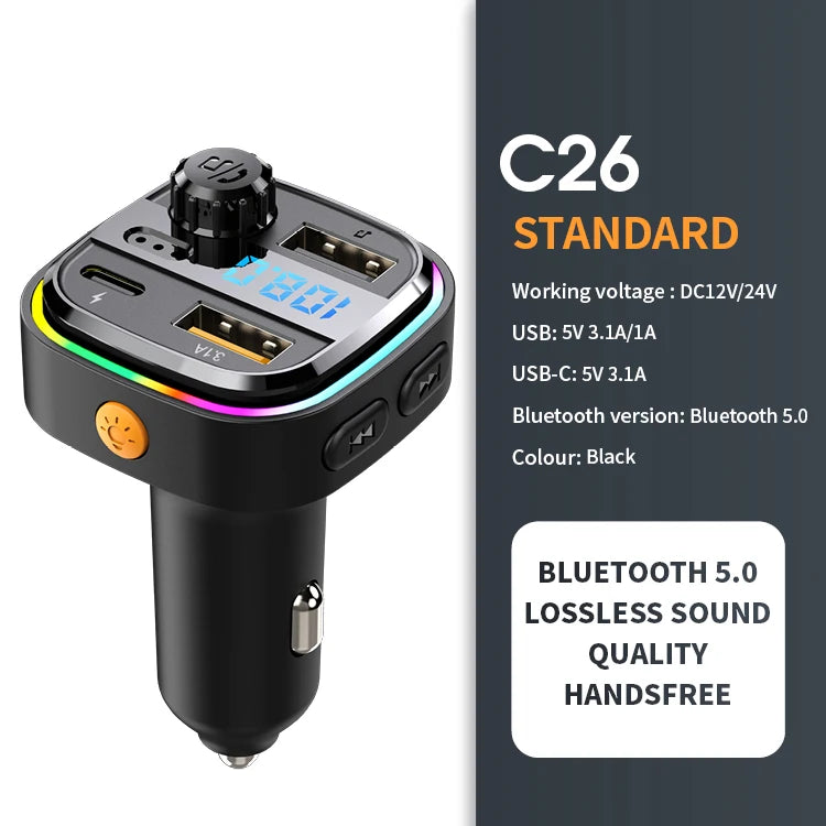 Bluetooth 5.0 FM Transmitter 22.5W USB Quick Charge Car Radio Modulator Handsfree MP3 Player with Car Adapter