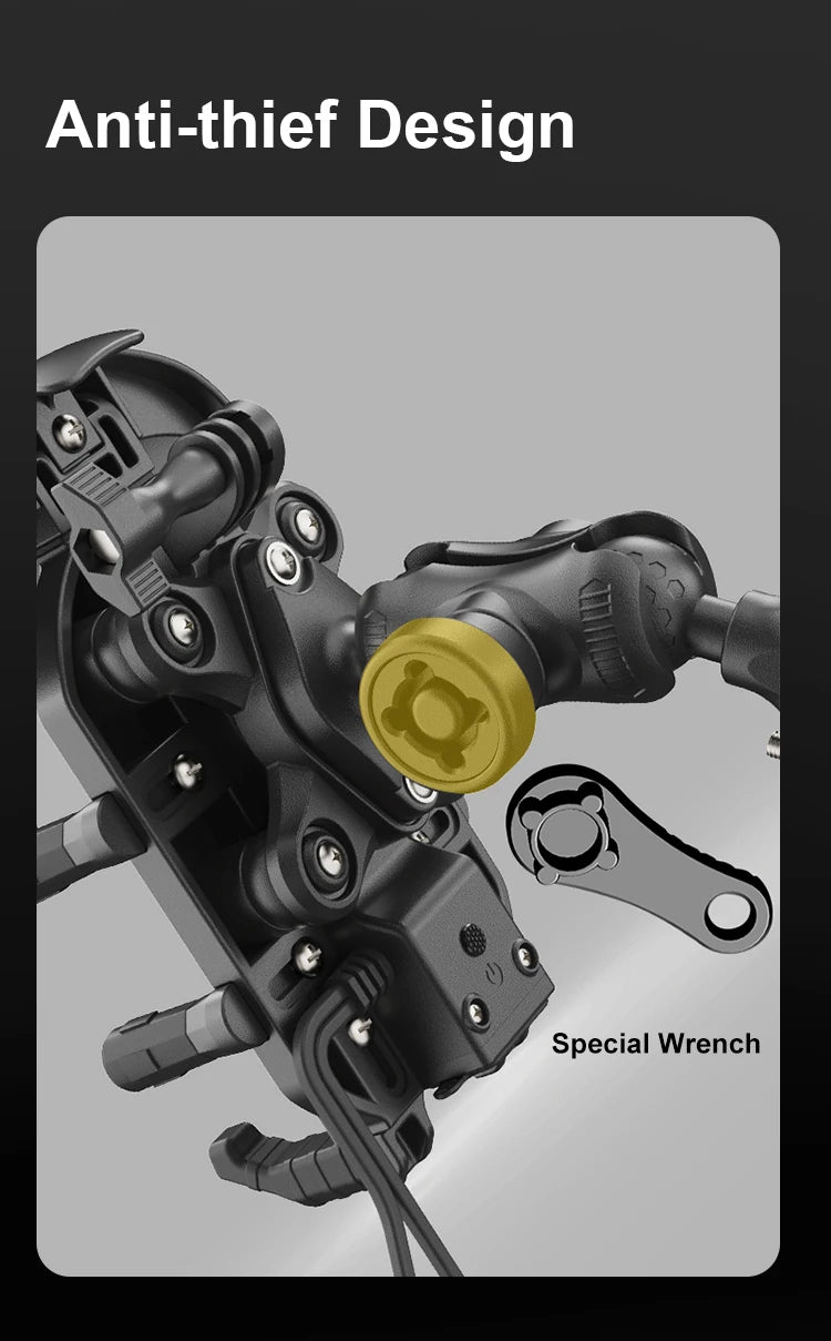Shockproof & Light Blocking Motorcycle Phone Holder Wireless Charger & 18W USB 30W Type C Fast Charging Motorbike Bicycle Stand