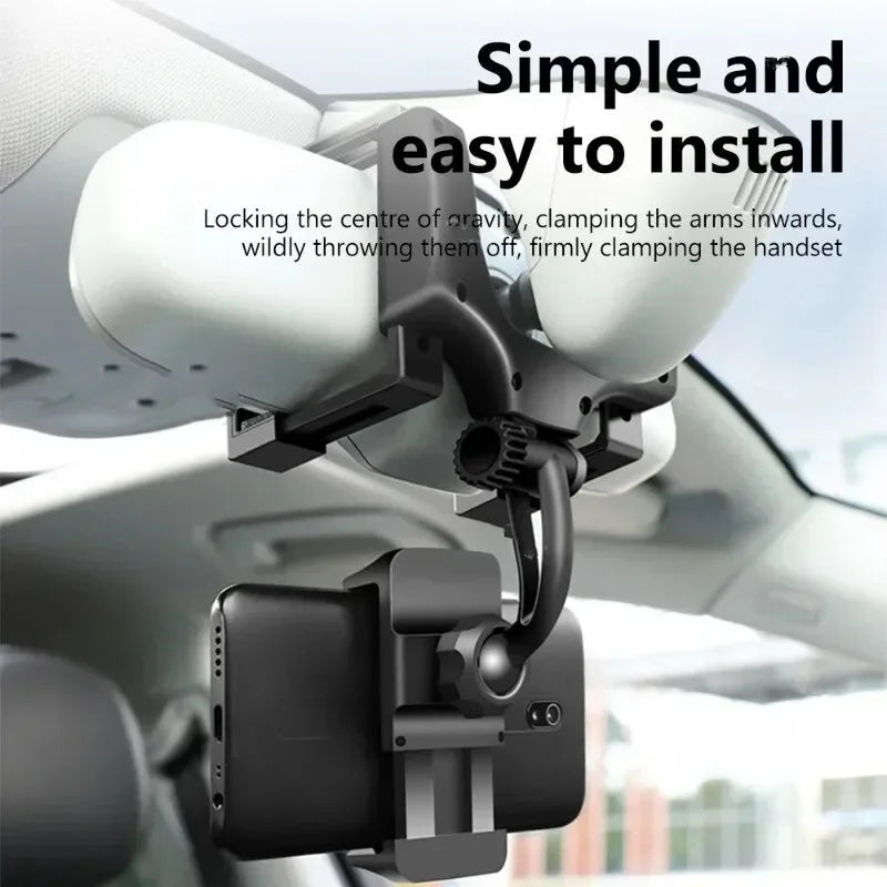 Adjustable Foldable Car Phone Holder Mount Bracket Universal Rearview Mirror GPS Navigation Clip Mobile Stand for Vehicle
