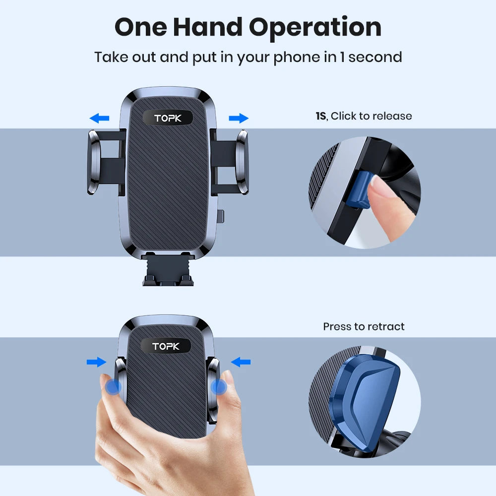 Car Phone Holder 2 in 1 Car Phone Mount for Car Dashboard/Windscreen One Button Release and 360° Rotation for All Phones