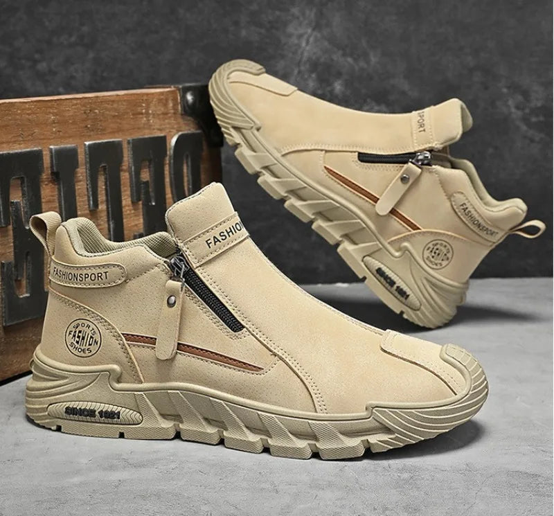 Men’s Casual Zipper Sneakers Breathable Non Slip Outdoor Shoes