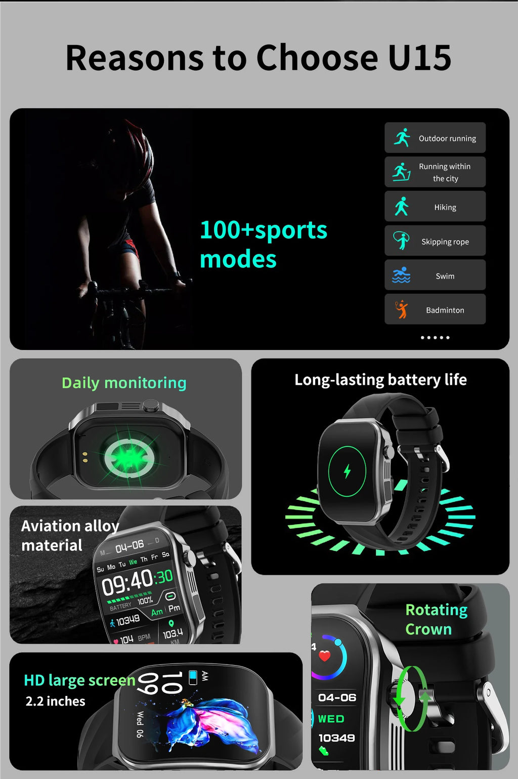 New 2.2-inch AMOLED Screen Smart Watch Women LED Light Health Monitor Smartwatch Bluetooth Call Sports Fitness Ladies Watch