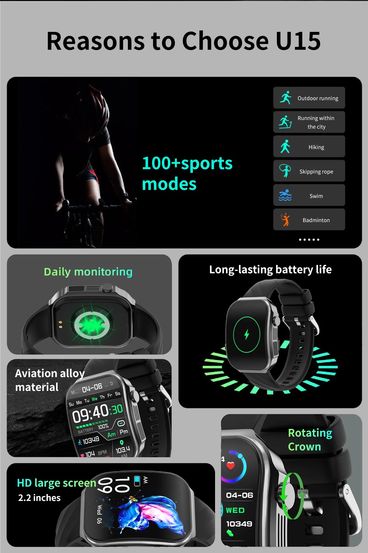 New 2.2-inch AMOLED Screen Smart Watch Women LED Light Health Monitor Smartwatch Bluetooth Call Sports Fitness Ladies Watch