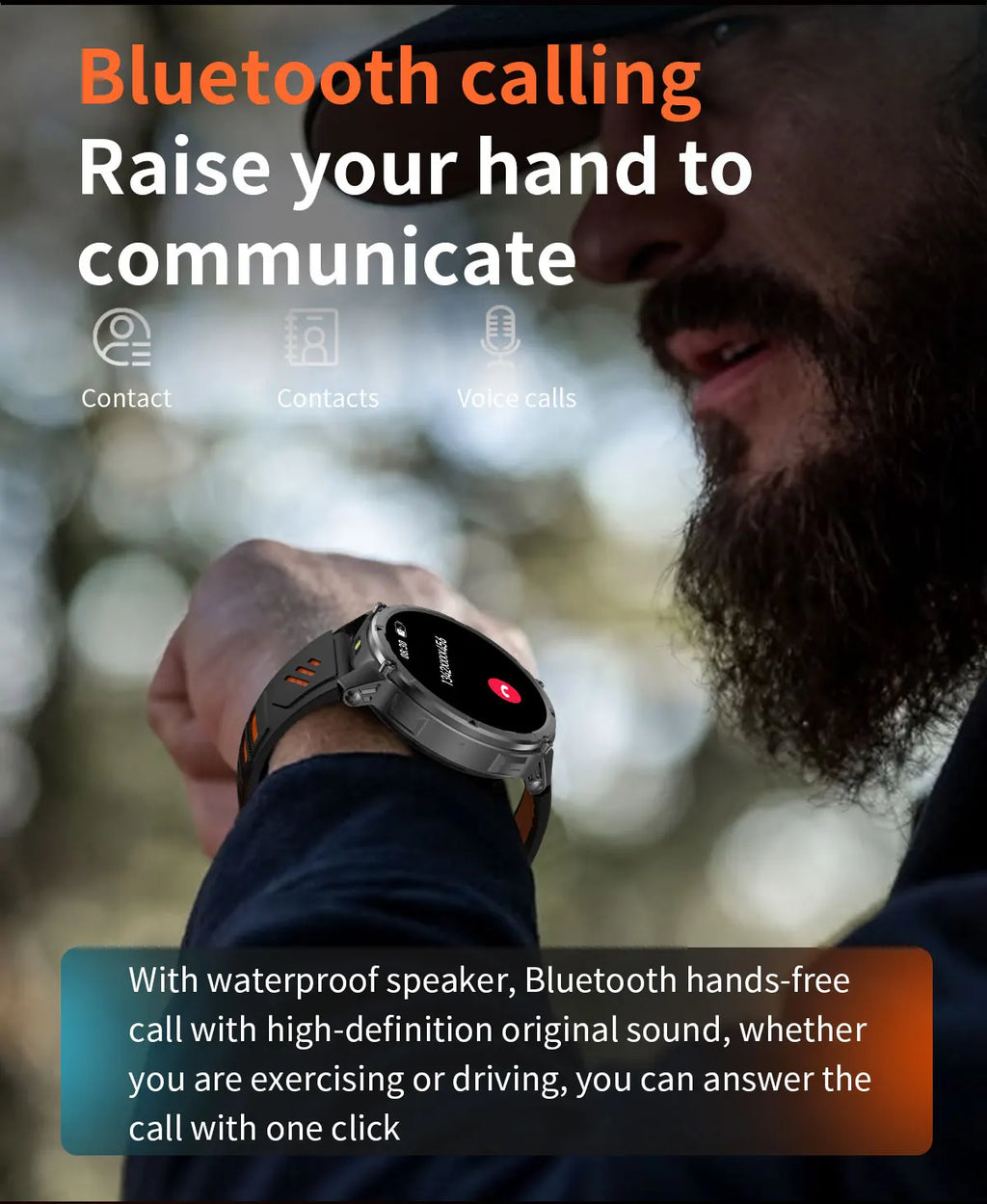Men Smart Watch 1.7inch LED Flashlight HT33 BT Calling Outdoor Sports Compass Health Monitoring 1100mAh Large Battery Smartwatch