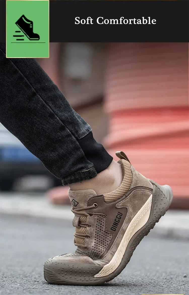 Men Steel Toe Shoes Men Breathable Work Shoes Women Hollow Out Upper Work Sneakers Lightweight Steel Toe Protective Safety Boots