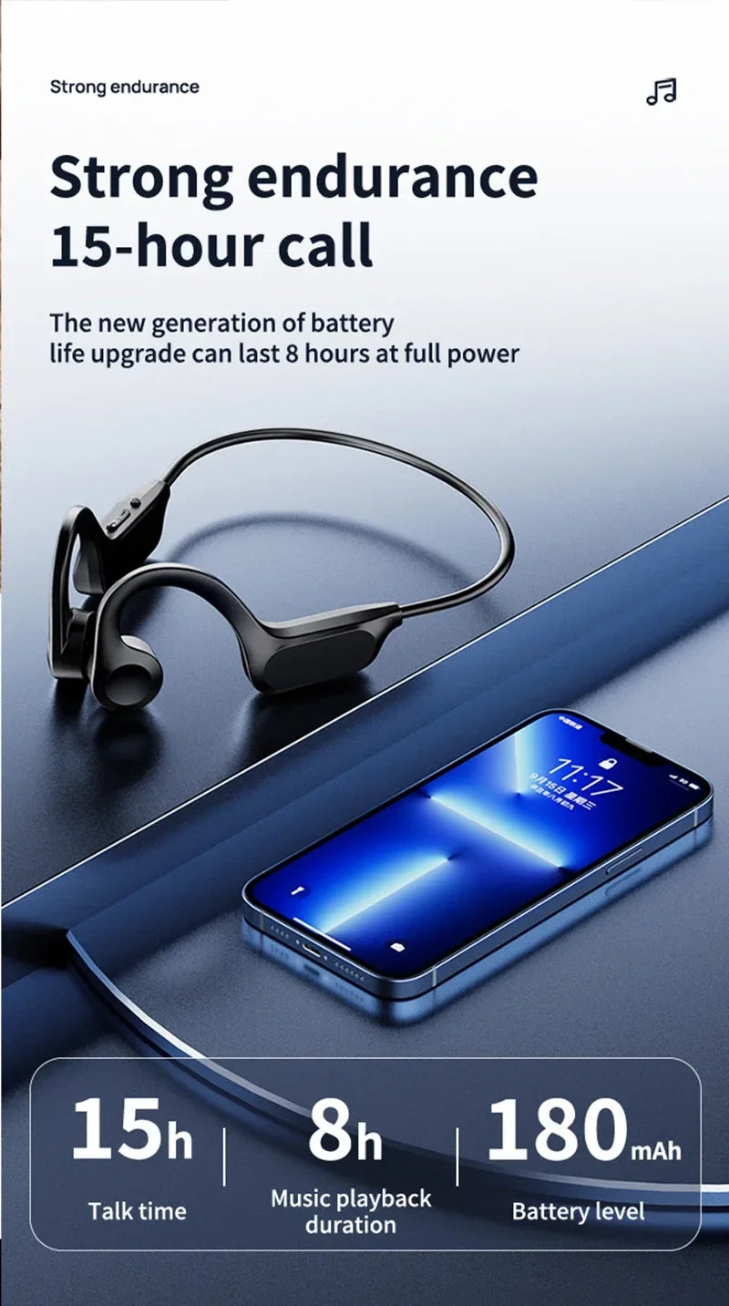 Wireless Bone Conduction Headphones Bluetooth Sport Earphone with Mic Hand-free Noise-Cancelling for Swimming And Outdoor Activities