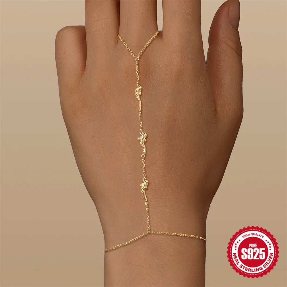CANNER 925 Sterling Silver Lucky Koi Goldfish Finger Chain Bracelet For Women Hand Chain Ring Jewelry Gift pulseras de plata 925