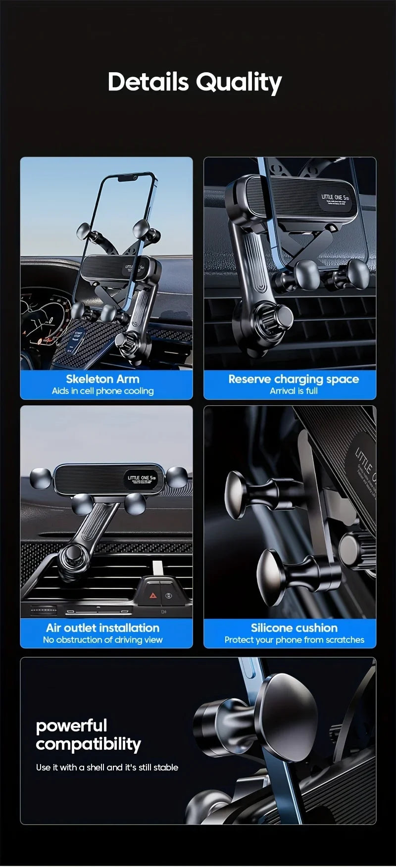 New Gravity Car Phone Holder - Strong Air Vent Clip Mount Adjustable Mobile Cell Stand for Hands-Free Driving