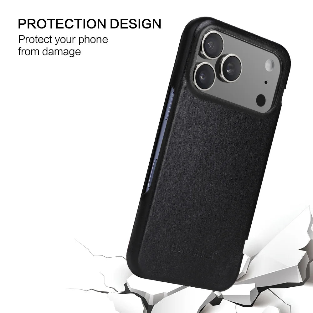 Premium Leather Flip Cover Mobile Phone Case For Apple iPhone 17 Pro Max Air iPhone17 Natural Cowhide Magnetic Button Open