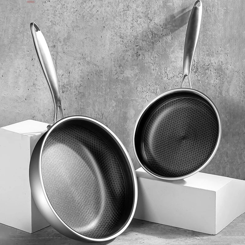 24/26CM Stainless Steel Non-Stick Frying Pan – Honeycomb Design (Gas & Induction Compatible)