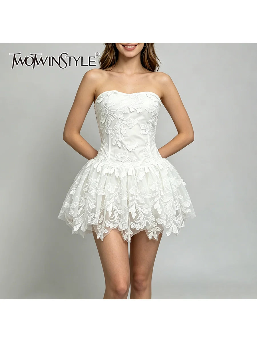 Dresses for Women Strapless Sleeveless High Waist Solid Mesh Mini Dress Female Fashion