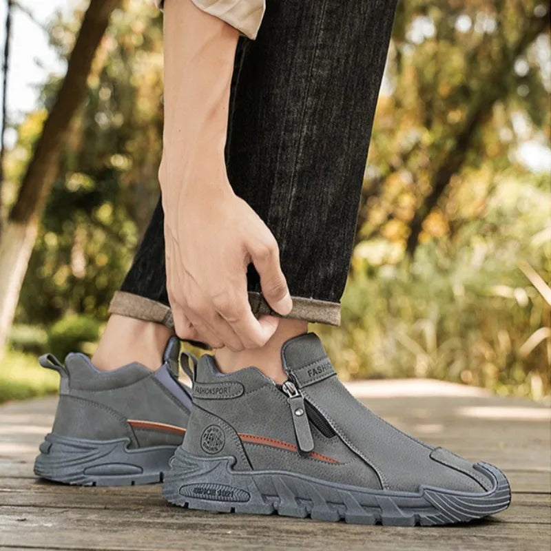 Men’s Casual Zipper Sneakers Breathable Non Slip Outdoor Shoes