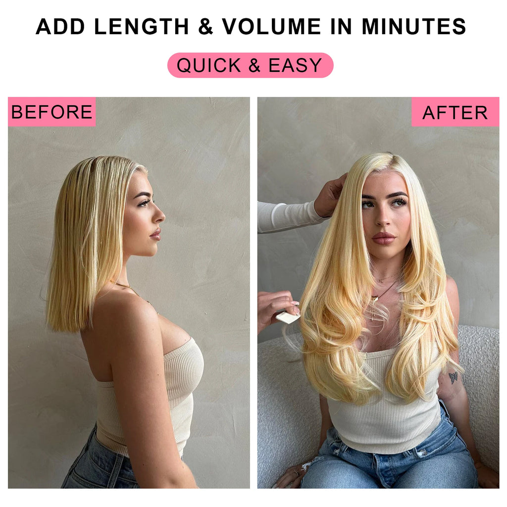 16 18 Inch Clip In Hair Extensions Real Human Hair Colored 613 Honey Blonde Clip Ins With Bangs Double Weft Invisible Hair Extension On Sale