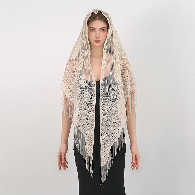 New Embroidery Lace Scarf Shawl Floral Triangular Veil Shawl For Women Party Scarf Wedding Poncho Stoles Ladies Headband Wraps