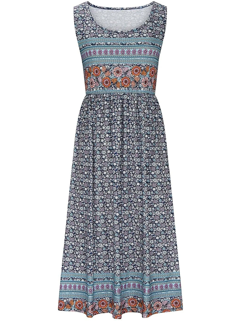 summer new! Women's sleeveless Bohemian floral casual beach MIDI sundress with pockets flowing and loose